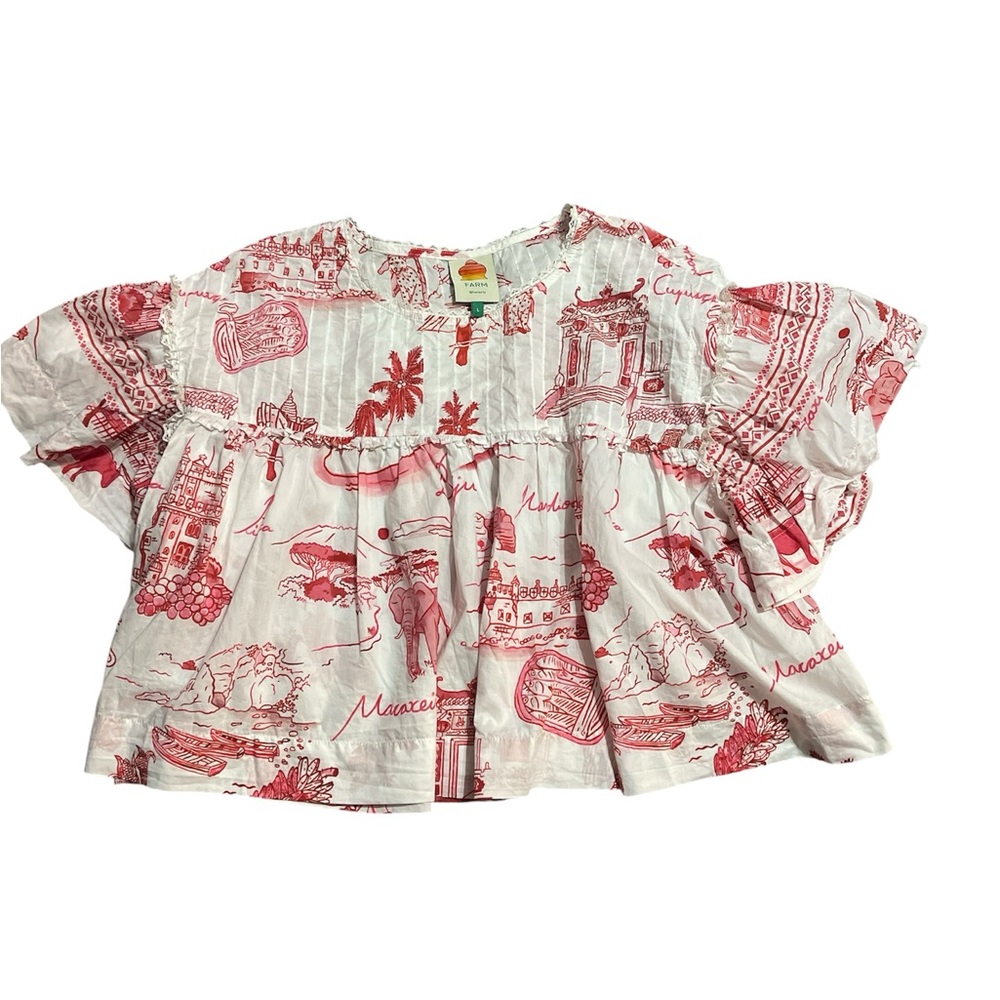 FARM Rio Red and White Ruffle Blouse - Picture 2 of 4